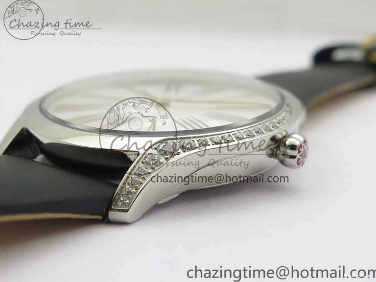 0420 StreetReady Ladies’ De Ville Trésor Diamond SS 3AF 1:1 Best Edition White MOP Dial RG Markers On Black Fabric strap Swiss Quartz 7884